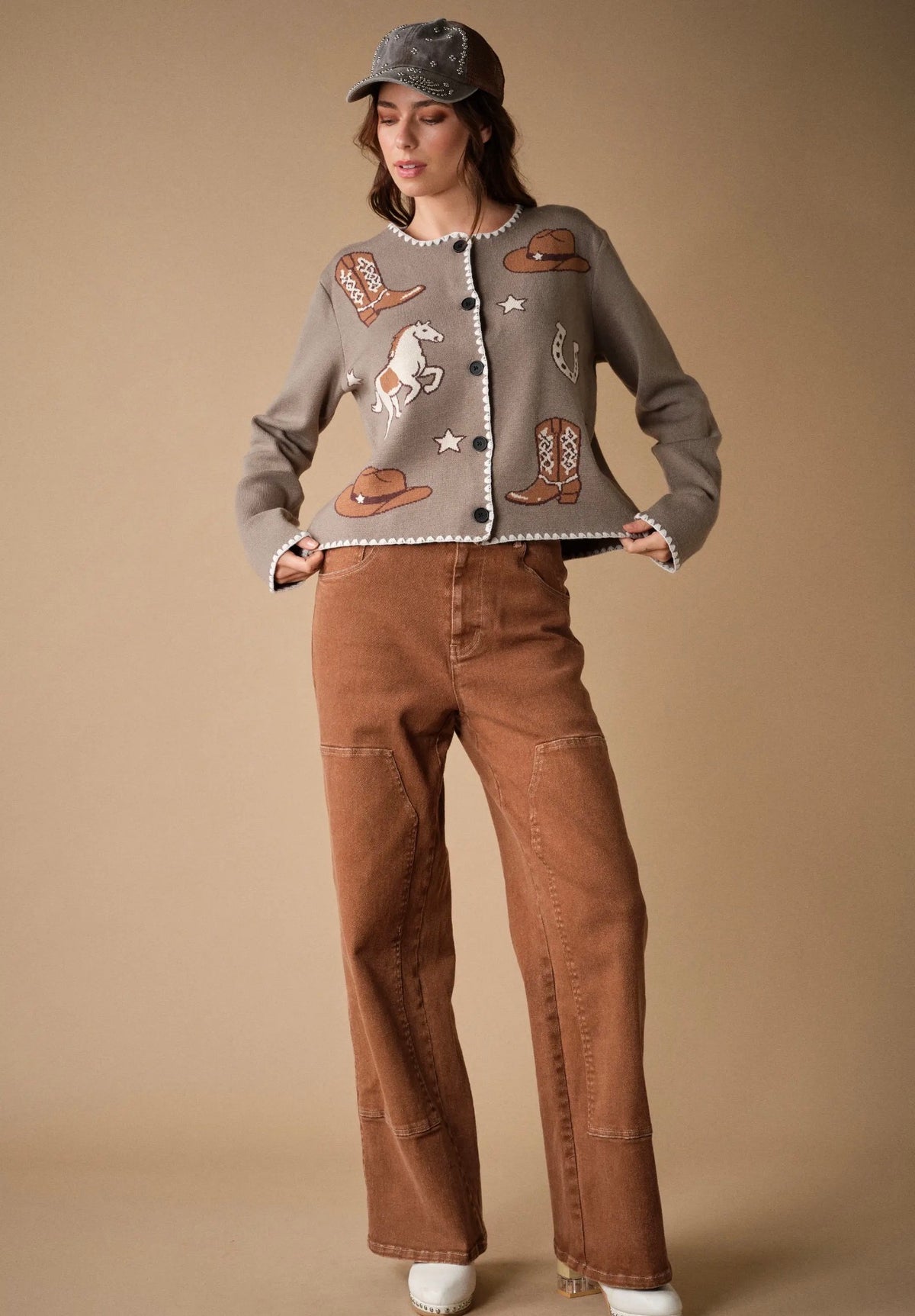 Western Horse & Cowboy
Sweater Cardigan - Sage