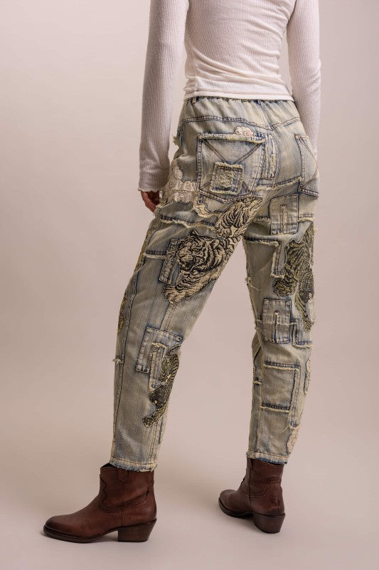 PATCHWORK TIGER DENIM PANTS