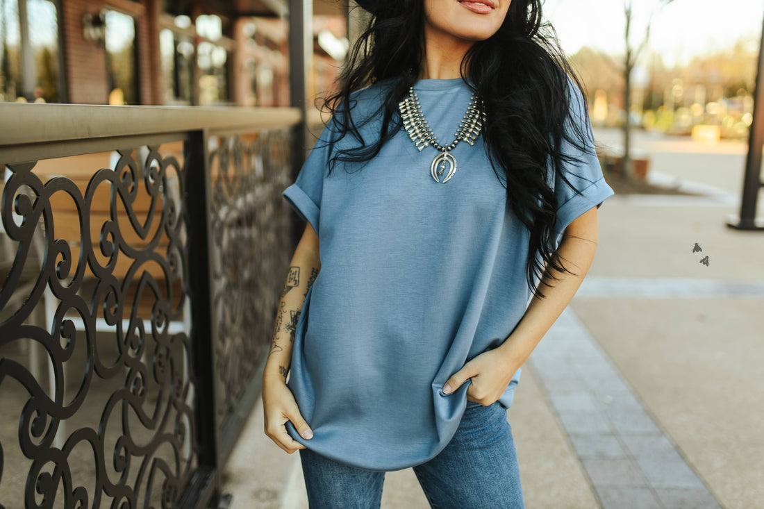 Cloud Basic Mom Cuff Tee