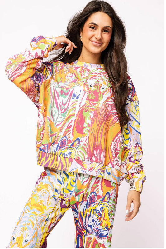 Queen Of Sparkles Rainbow Multi Abstract Tiger Sweatshirt OR Sweatpant