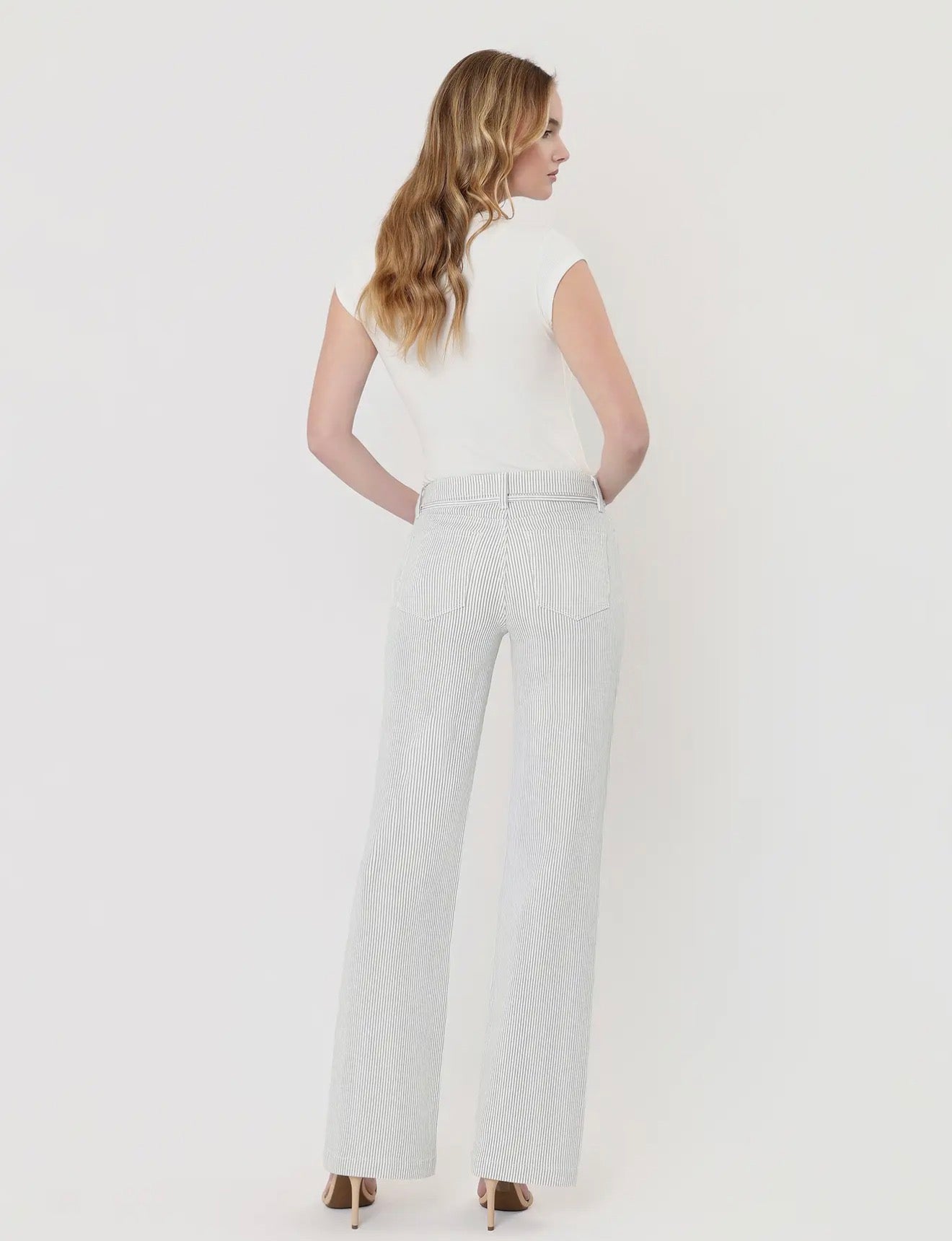 High Rise Waist Tie Striped Vintage Flare Jeans