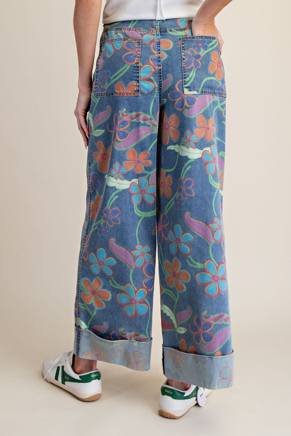 SIGNATURE PRINT WASHED STRETCH DENIM PANTS