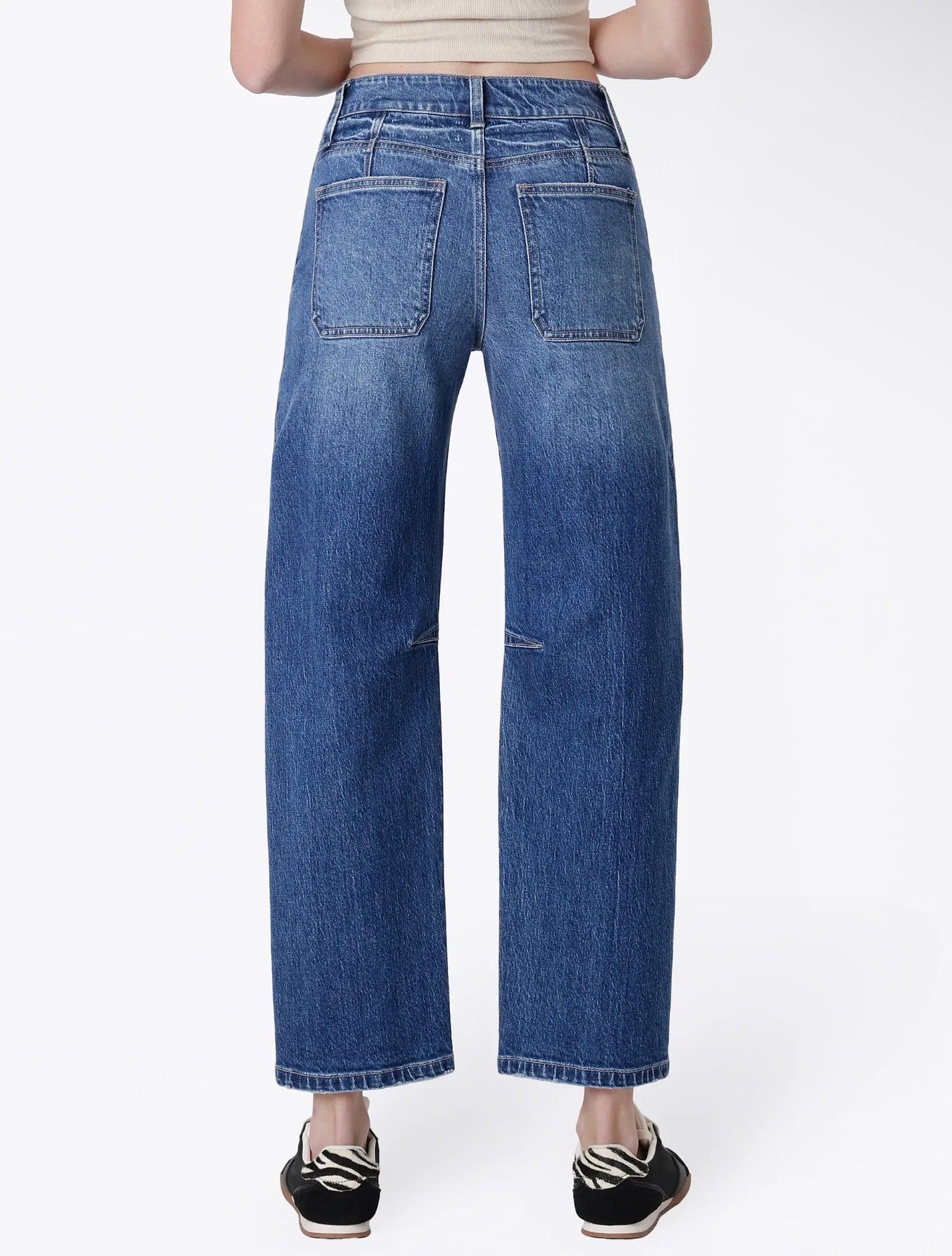 Vervet High Rise Side Buttons Double Pockets Barrel Jeans