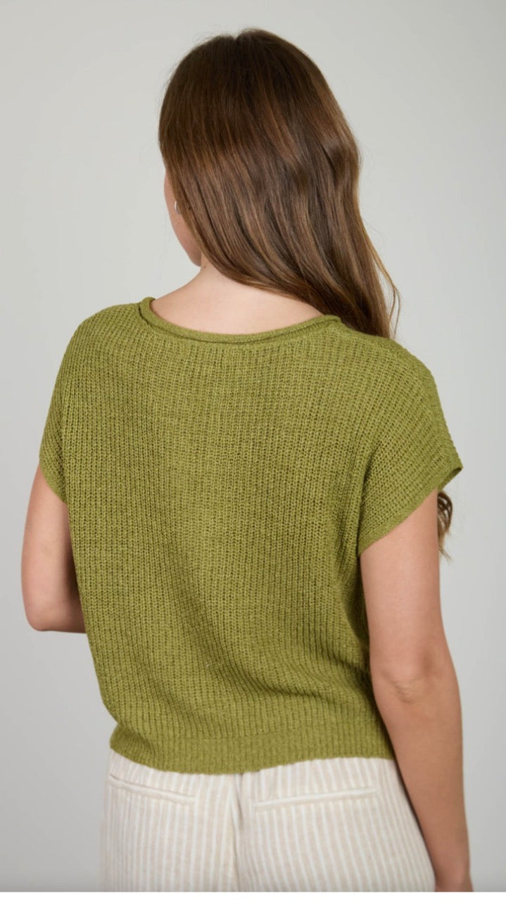 Green Split Neck Knit Top