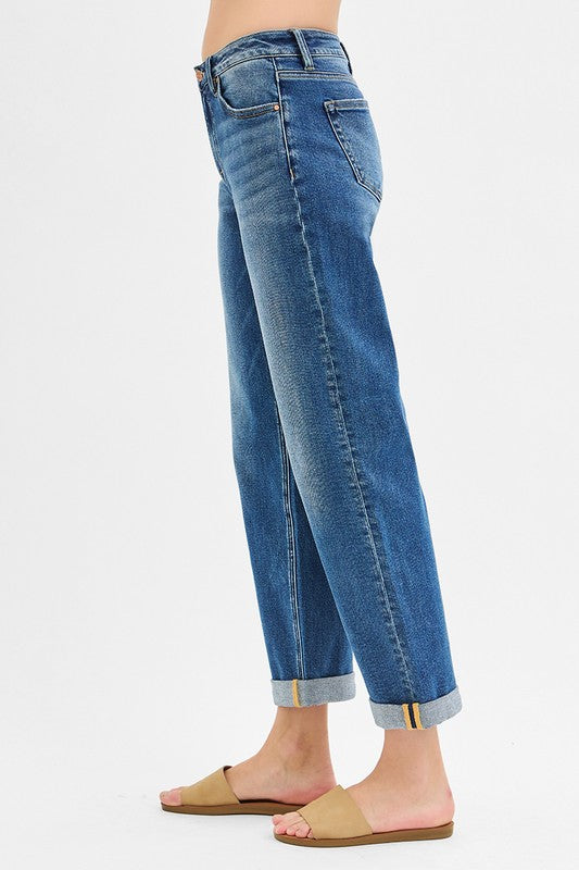 Risen Mid Rise Boyfriend Roll Up Jeans