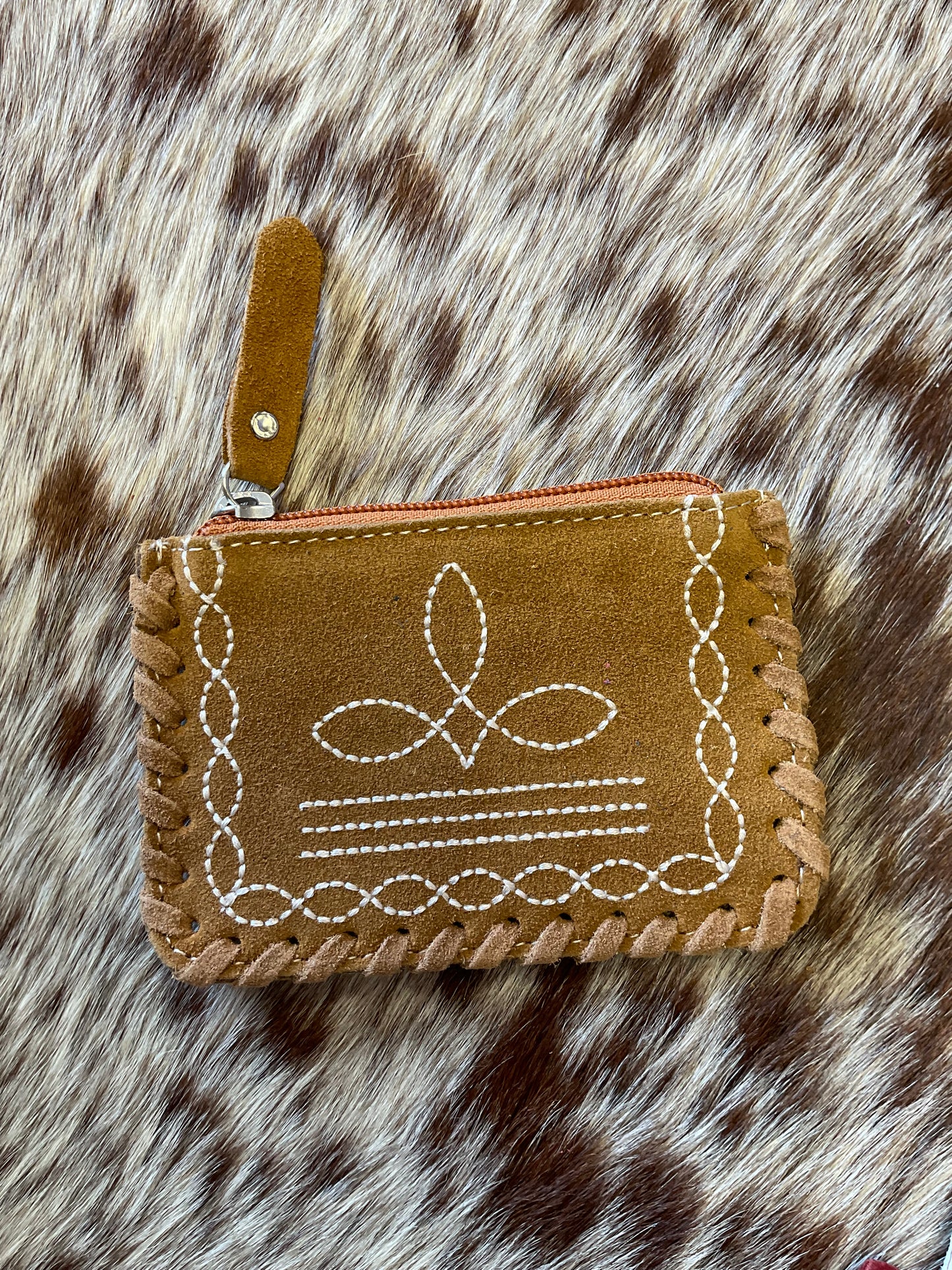 Suede Boot Stitch Coin Pouch