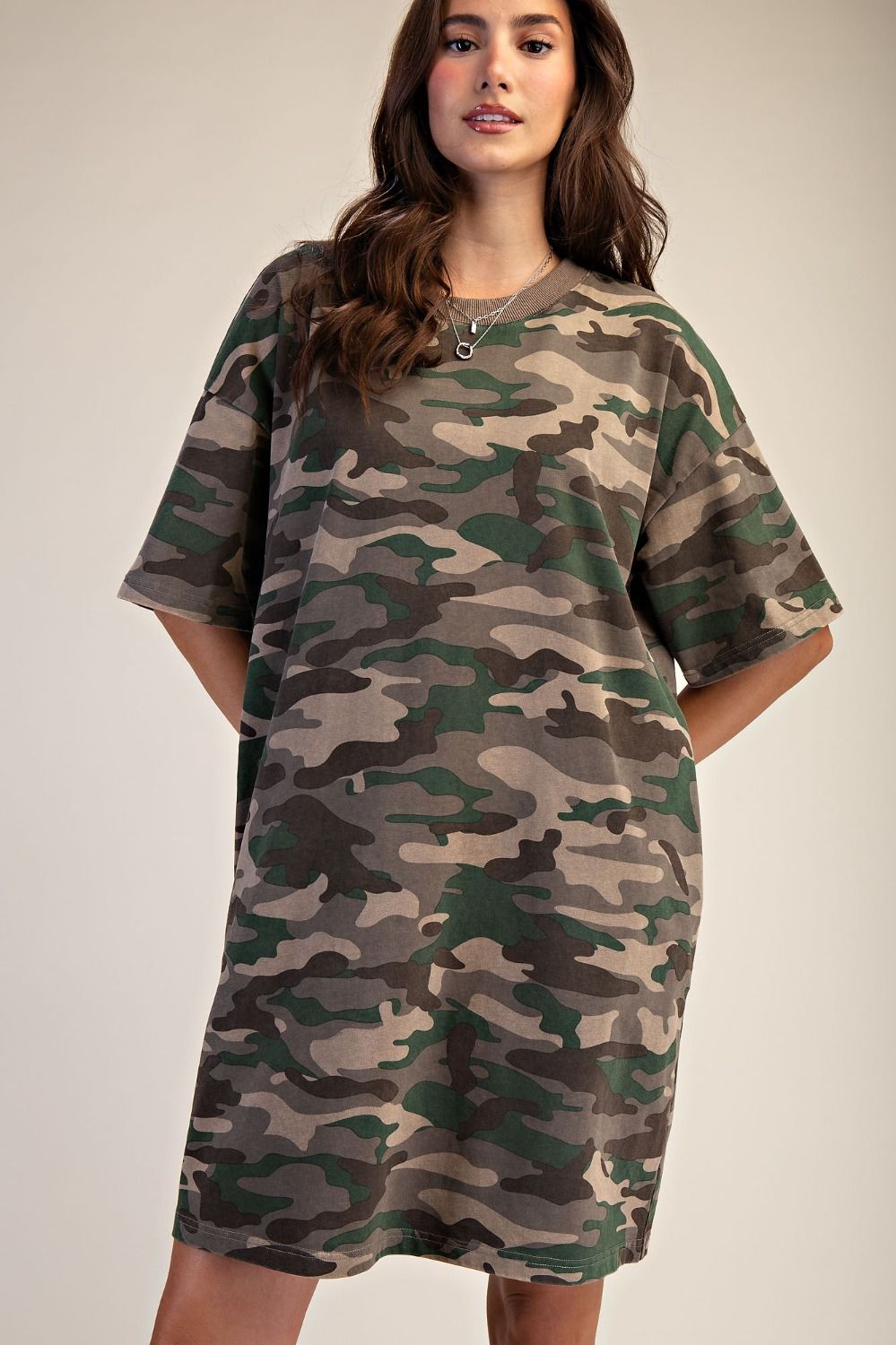 CAMOUFLAGE PRINT WASHED TSHIRT DRESS