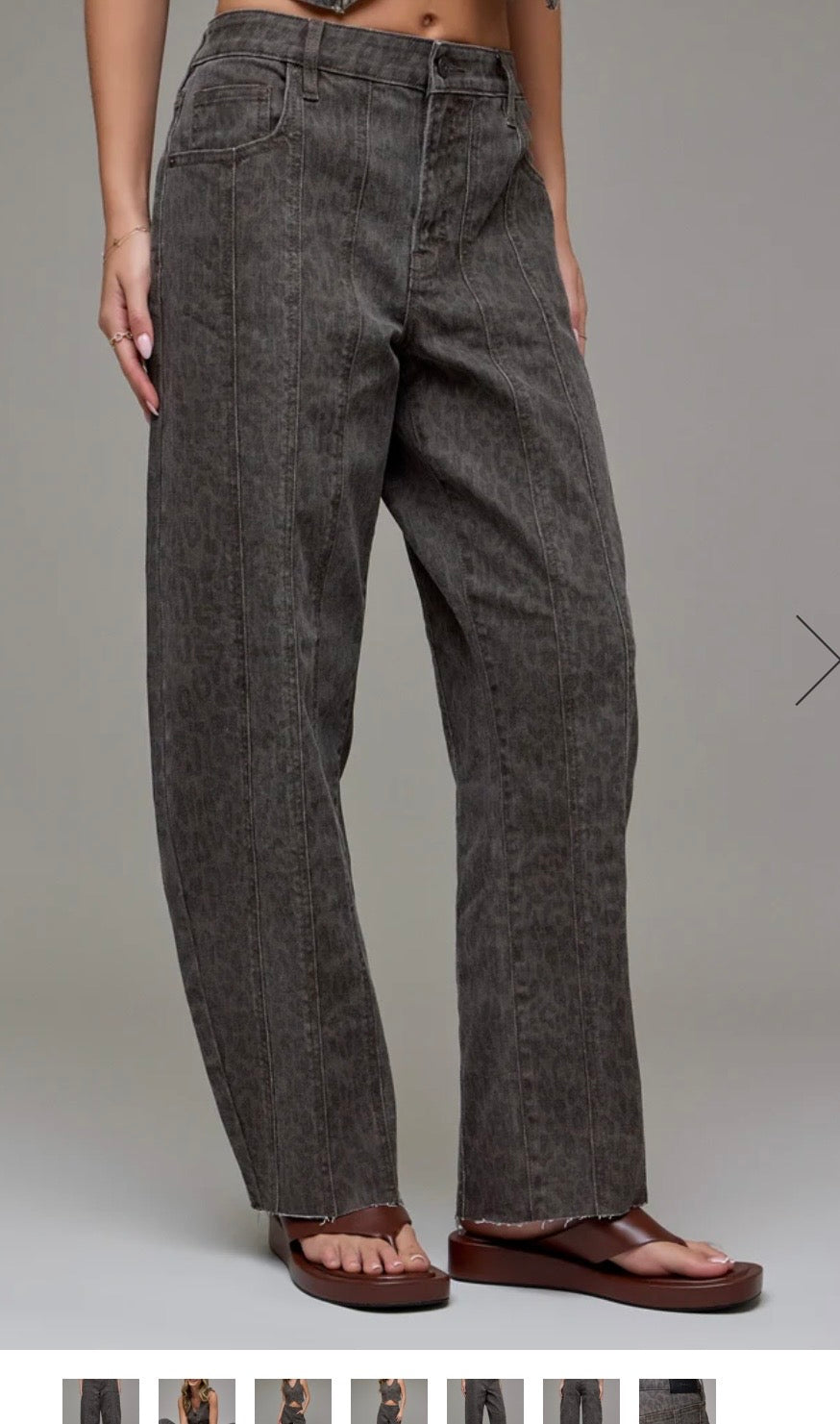 Brown cheetah seamed barrel jeans