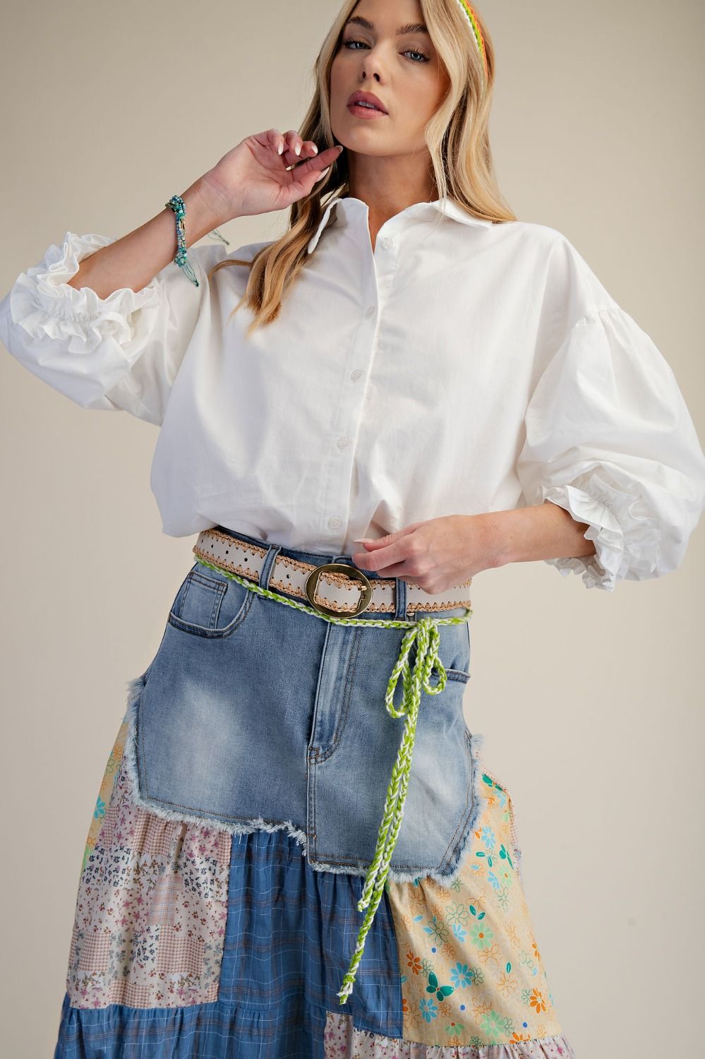 3/4 SLEEVES BUTTON DOWN POPLIN SHIRT