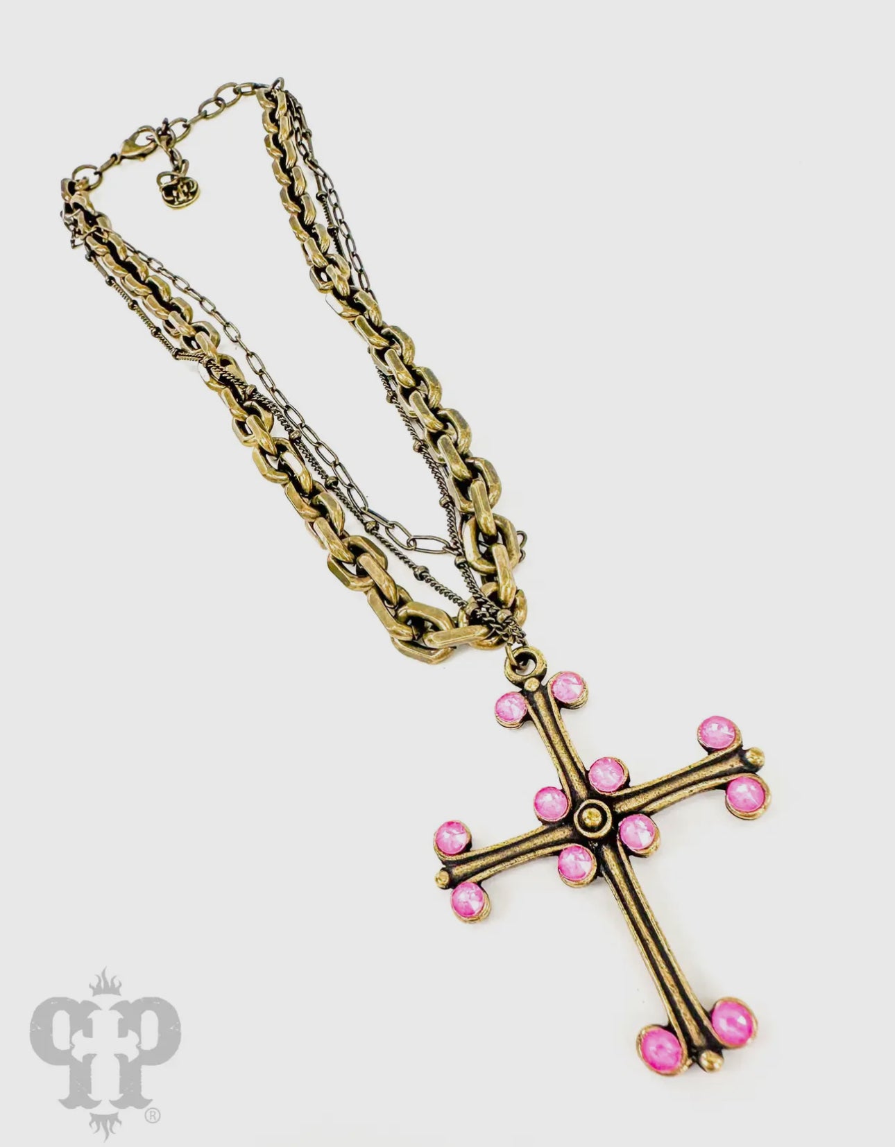Round Tip Cross Necklace with Austrian Crystals