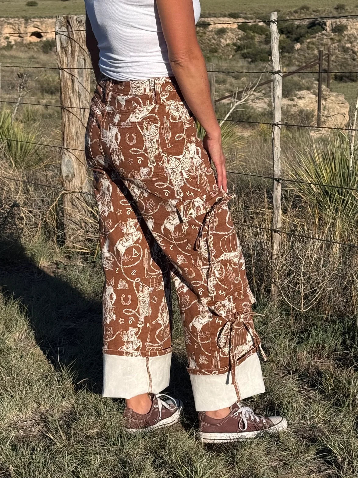Ranch Roundup Western Print Wide Leg Jeans
