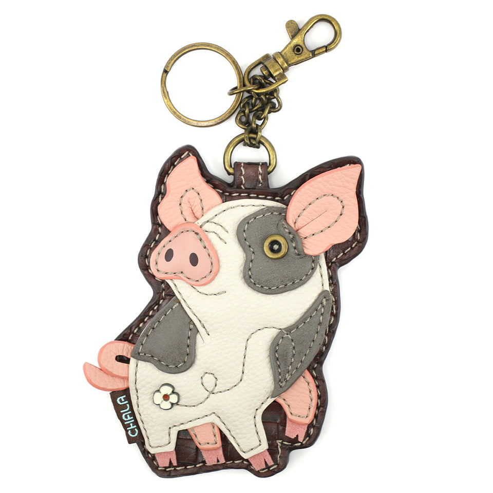 KEY FOB/COIN PURSE - SPOTTED} PIG - PINK
