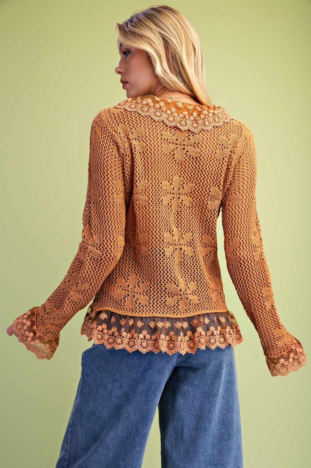 LACE RUFFLE KNITTED CARDIGAN