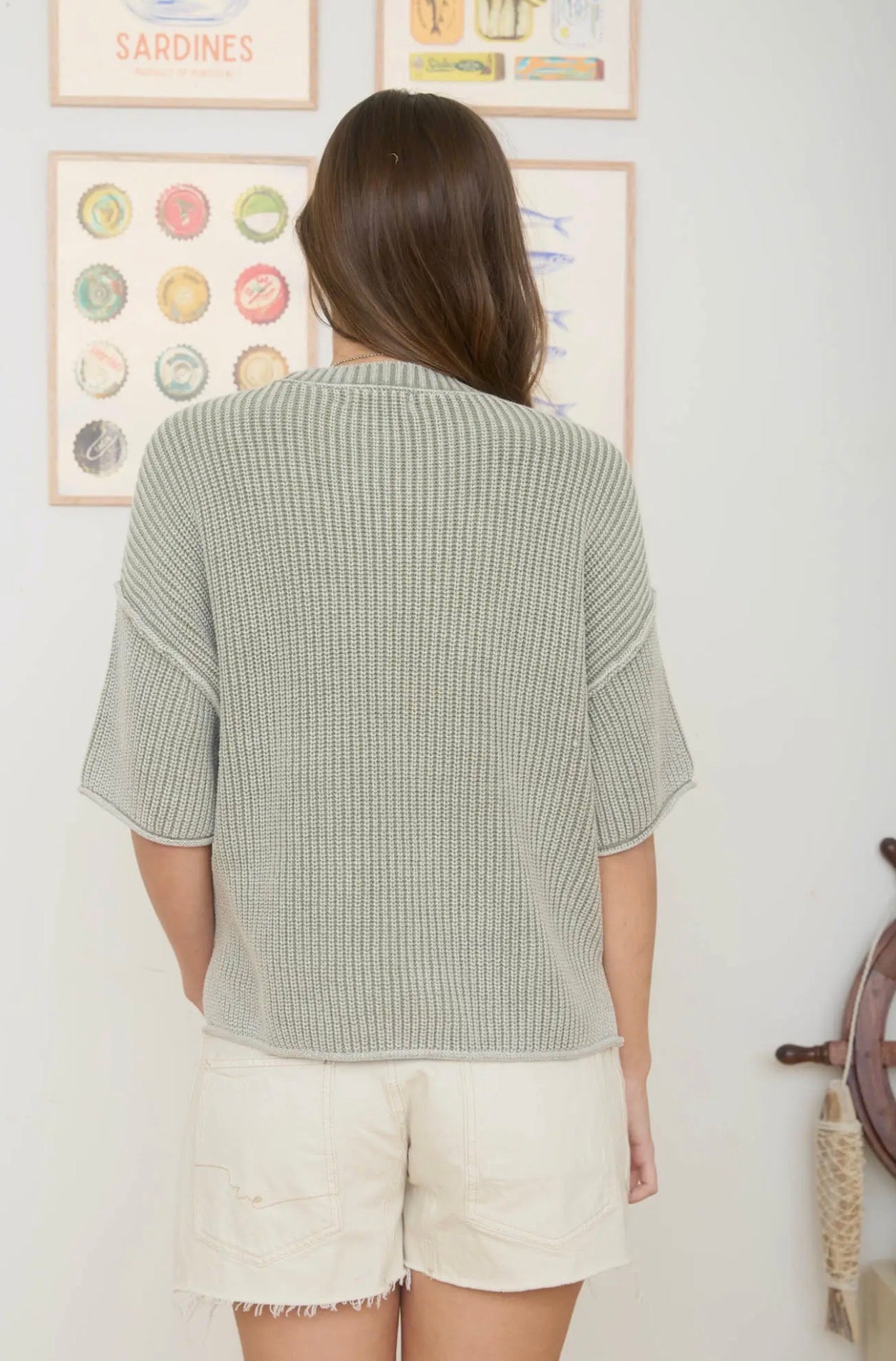 Washed Short Sleeve Boxy Knit Top