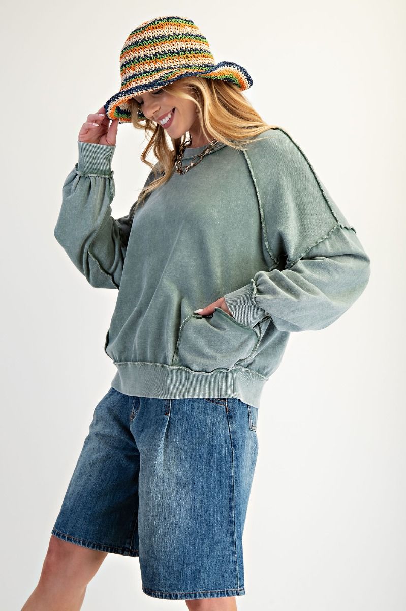 CUT OUT MINERAL WASHED PULLOVER