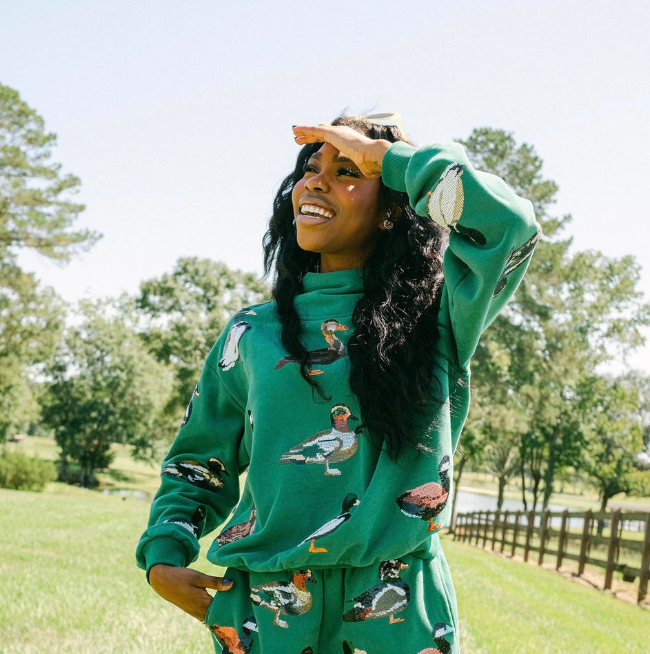 Queen Of Sparkles Dark Green Duck Mock Neck Sweatshirt OR Sweatpant