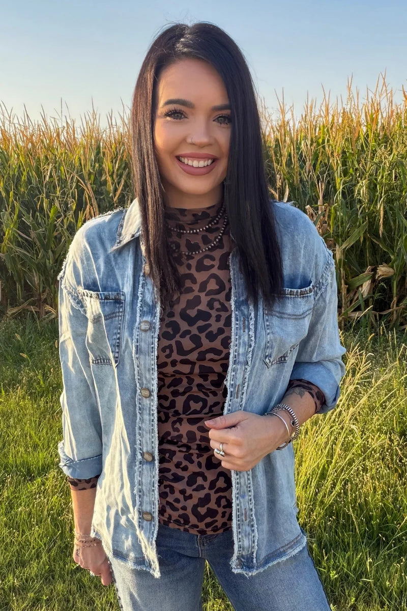 STUDDED DENIM SHACKET