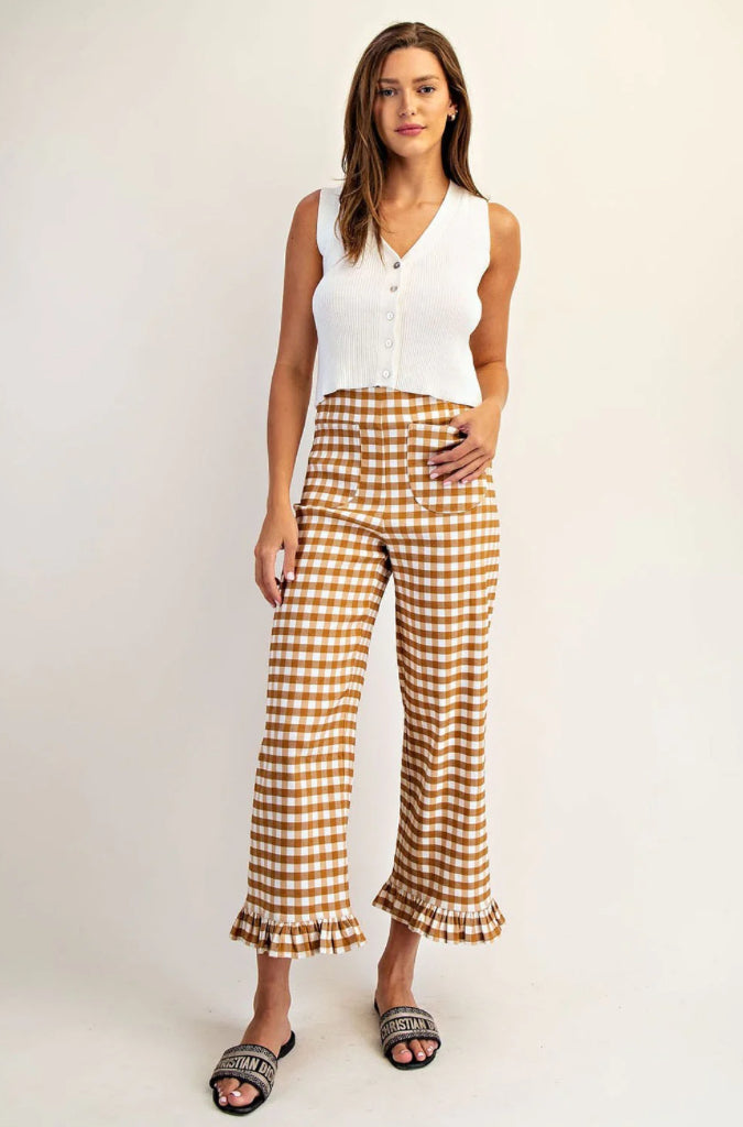 Gingham Ruffle Trim Pants