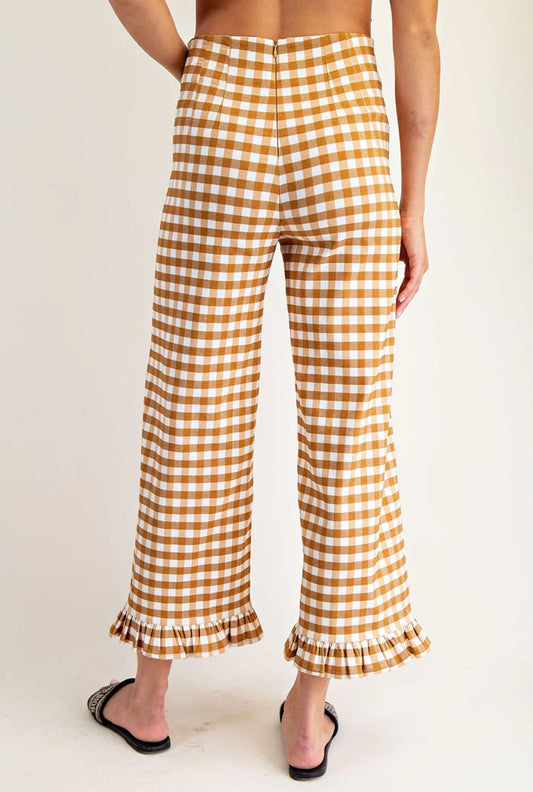 Gingham Ruffle Trim Pants