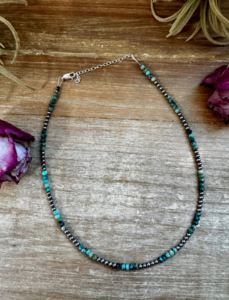 African Turquoise & Sterling
Silver Pearl Choker - 3mm