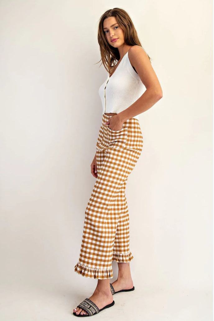 Gingham Ruffle Trim Pants