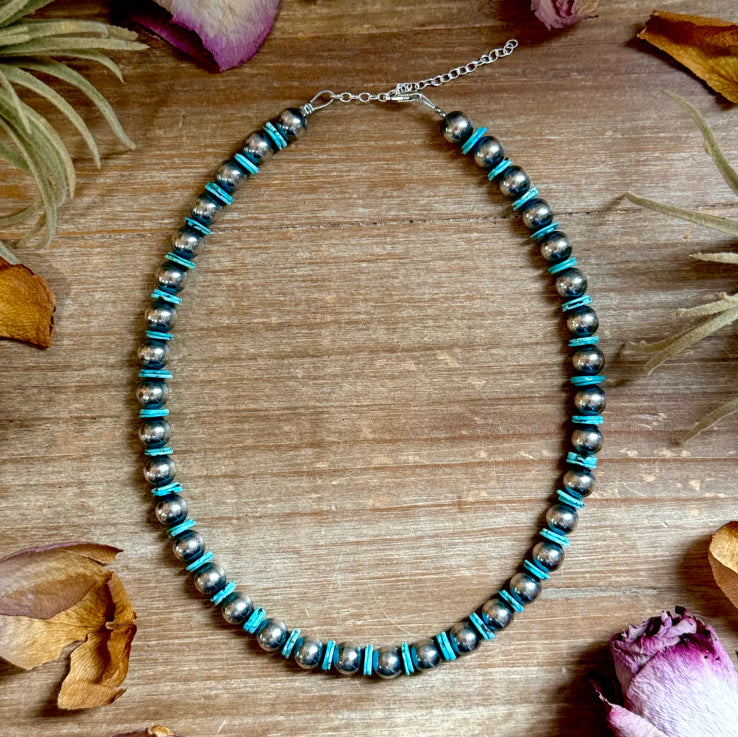 Turquoise Blue Rondelle
Necklace - 15" - 8 mm & 10
mm Beads