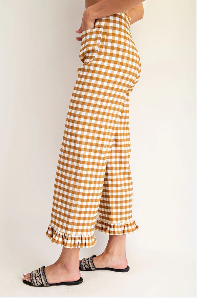 Gingham Ruffle Trim Pants