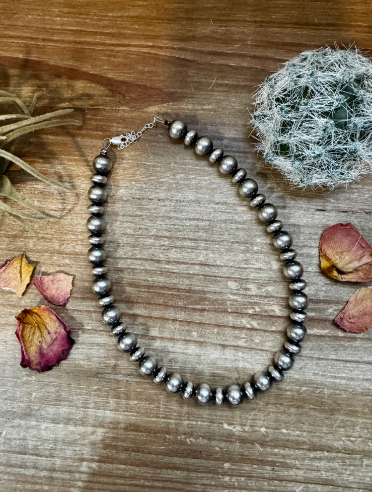 14 inch Choker 10 mm and 10 mm Saucer Sterling Silver
Pearls Necklace