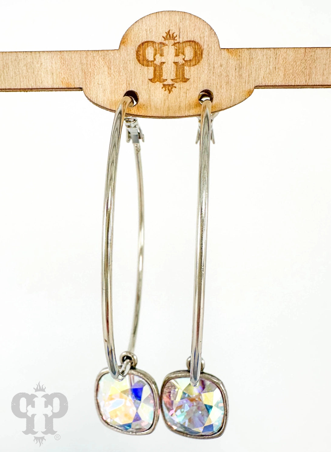 Austrian Square Crystal Hoop Earring, 12mm