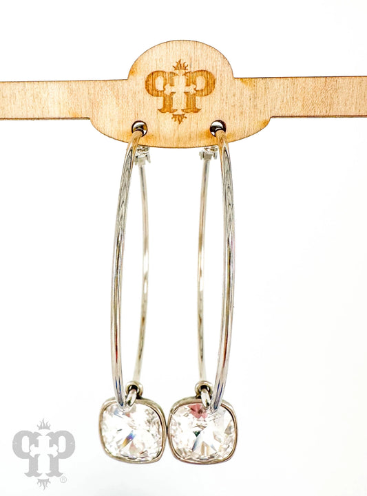 Austrian Square Crystal Hoop Earring, 12mm
