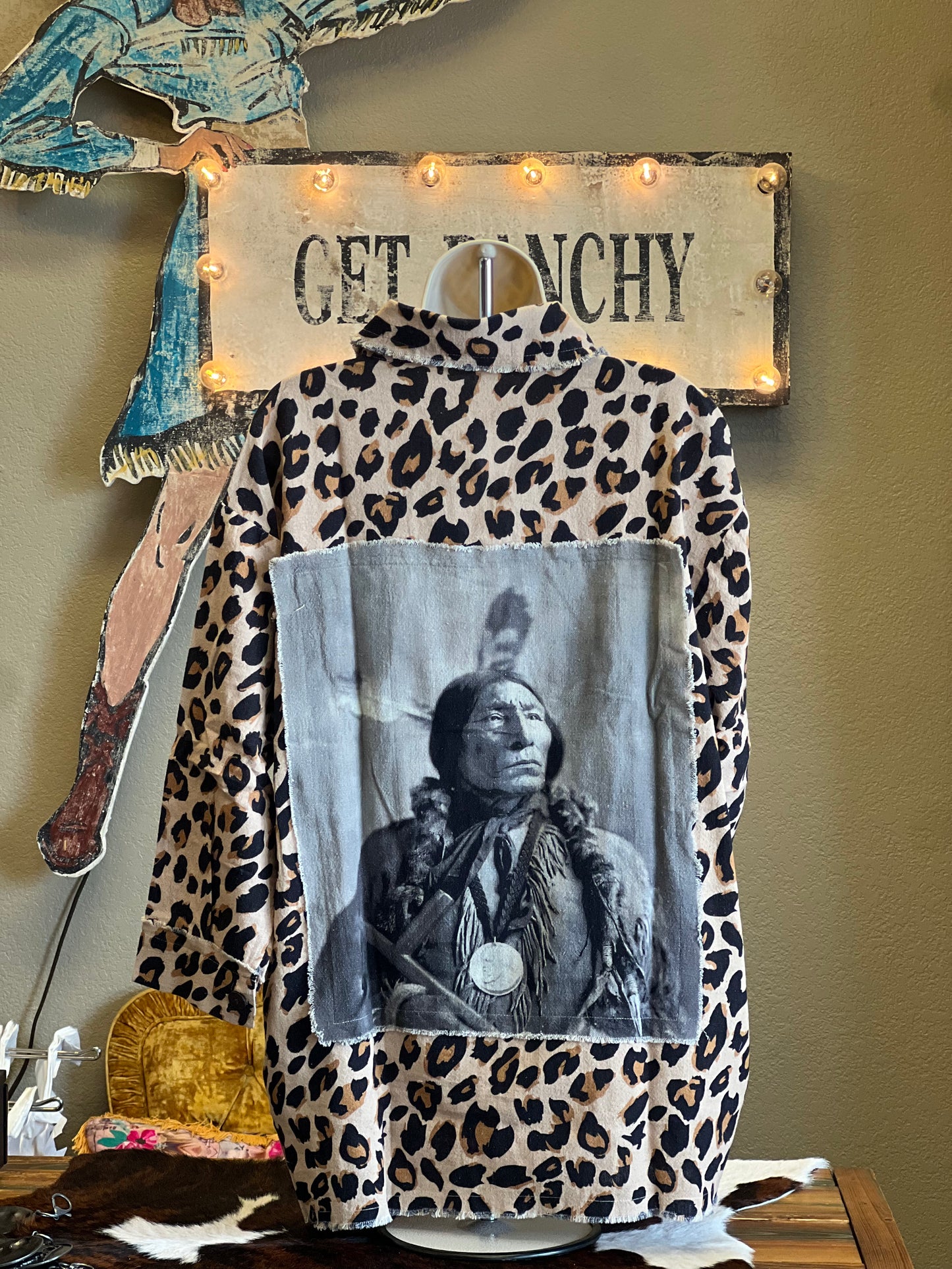 Leopard Shacket with Native American Patch