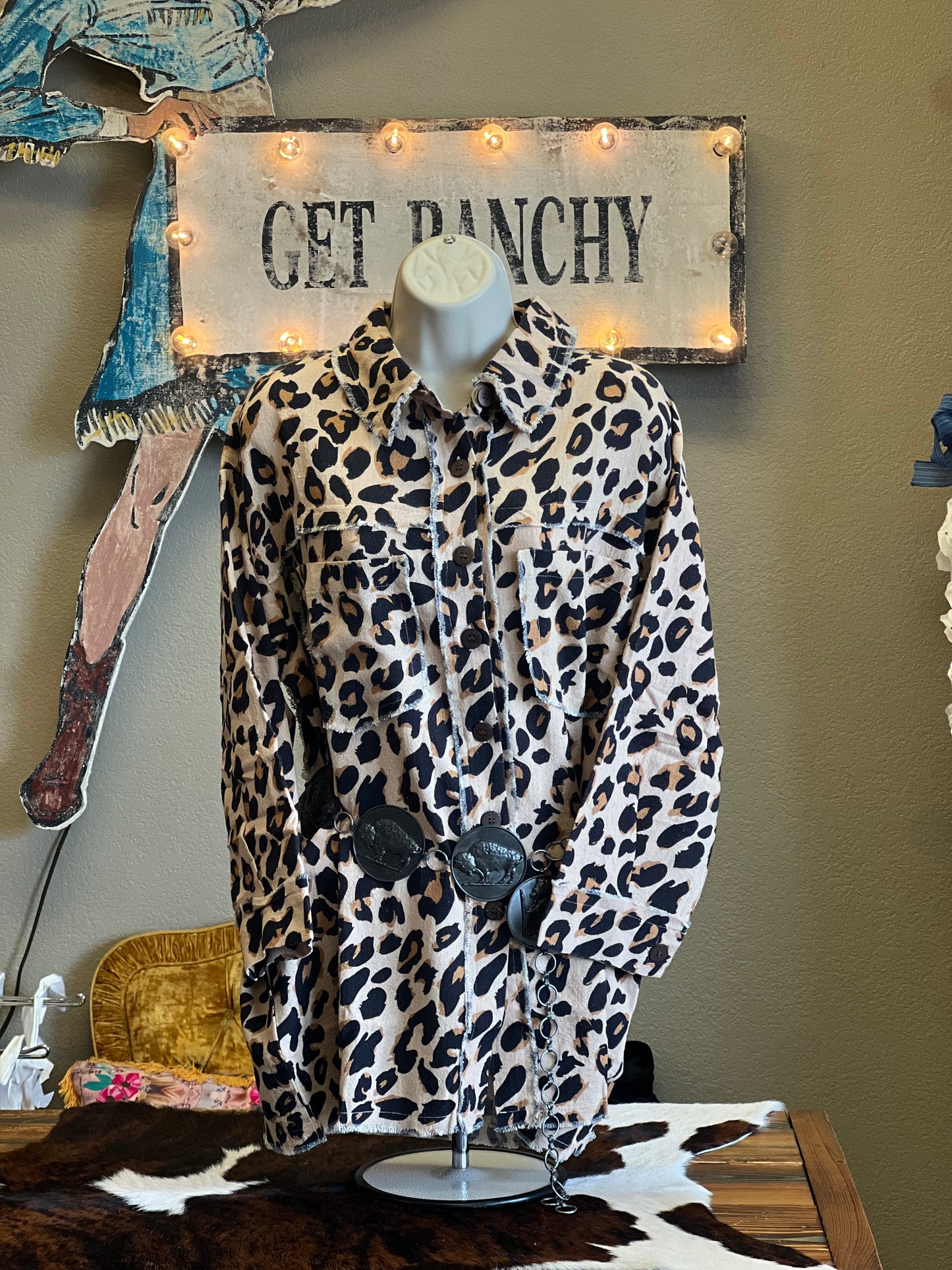 Leopard Shacket with Native American Patch