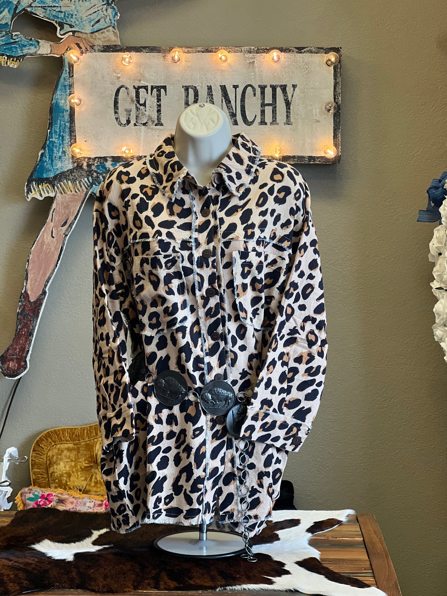 Leopard Shacket with Native American Patch