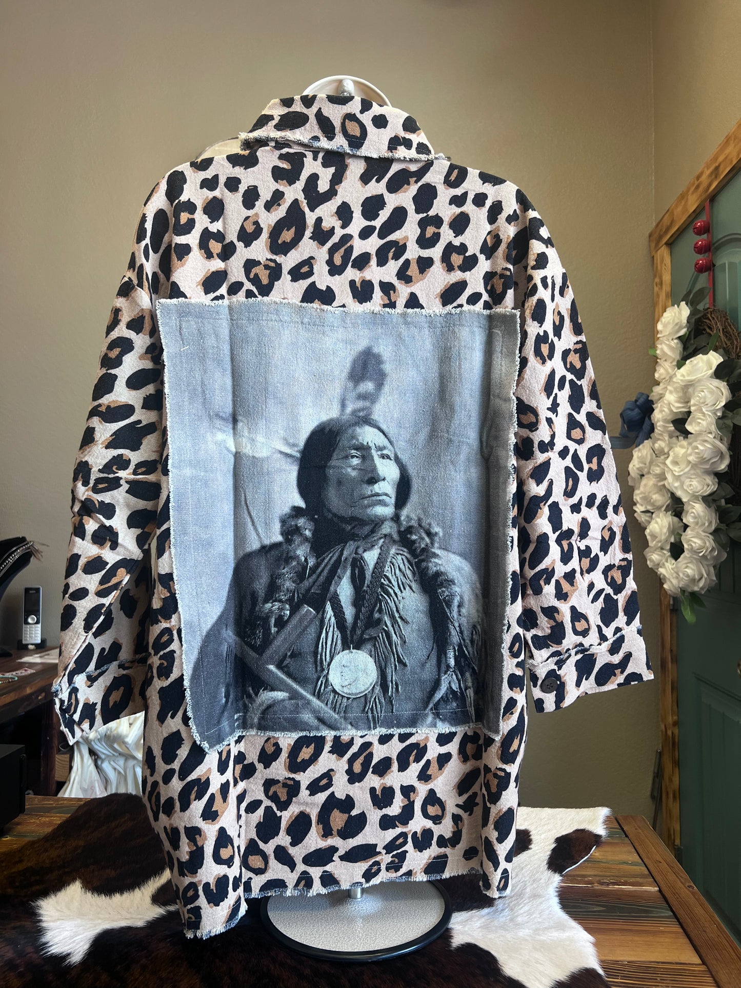 Leopard Shacket with Native American Patch