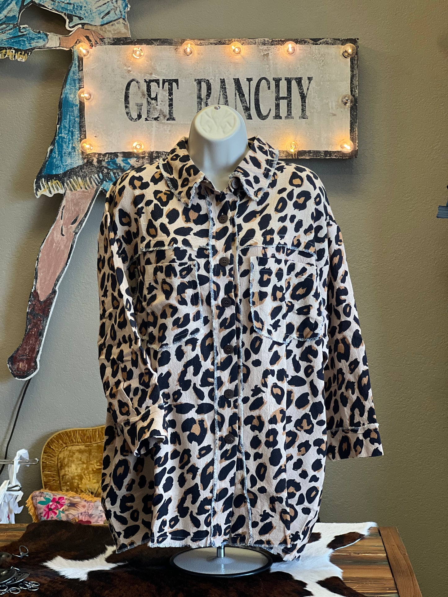 Leopard Shacket with Native American Patch