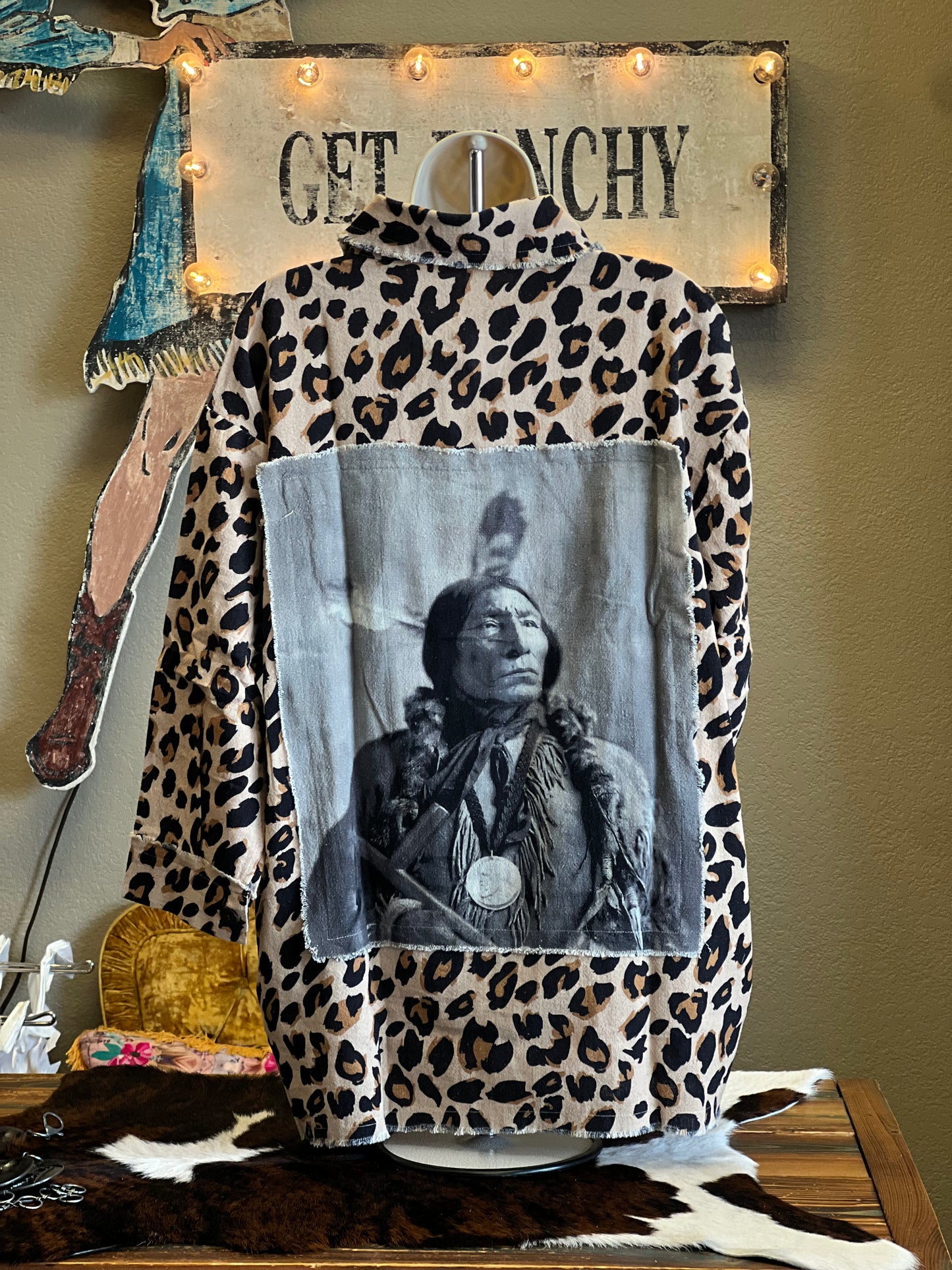 Leopard Shacket with Native American Patch