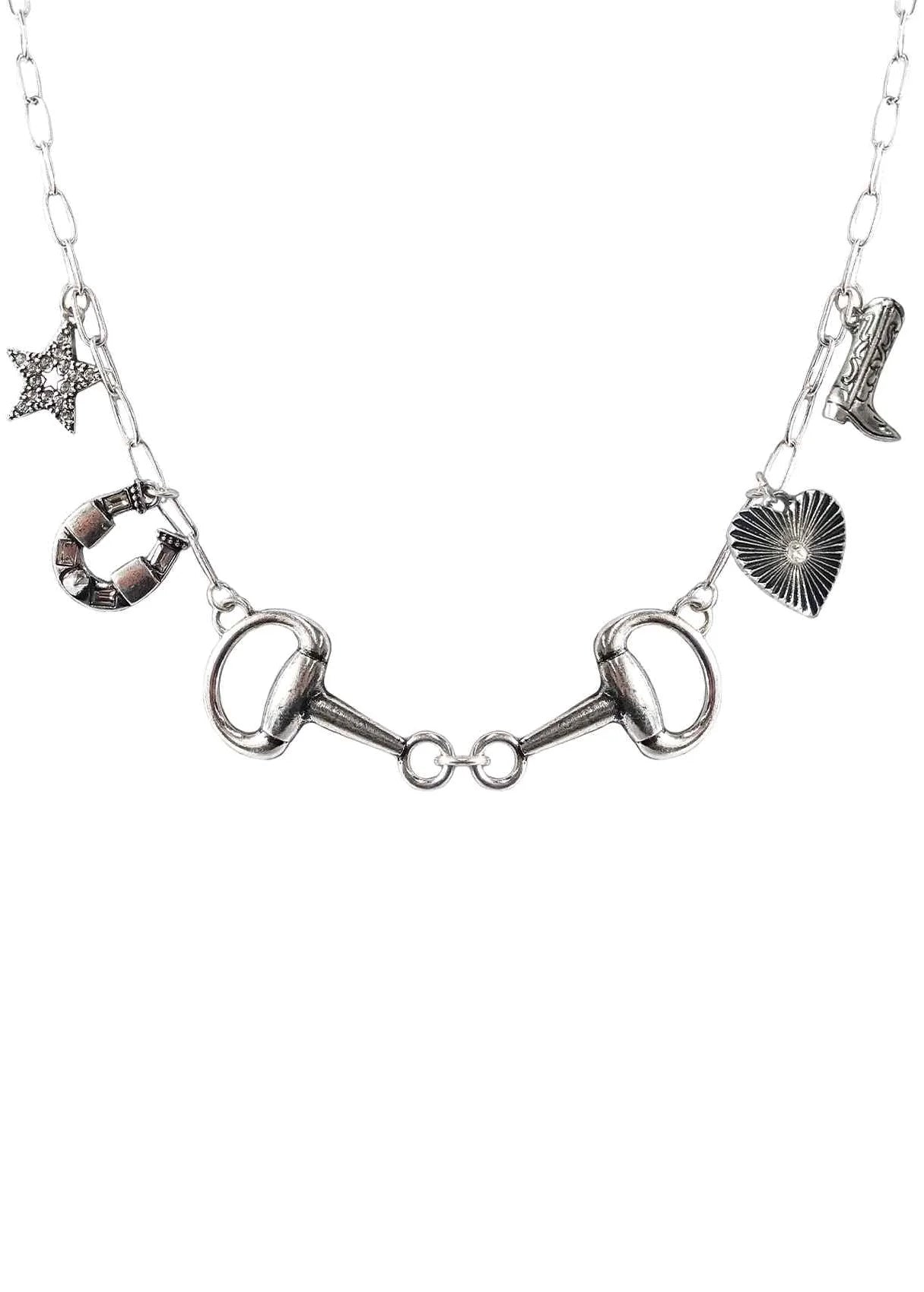 SILVER HORSEBIT MULTI CHARMS 18"