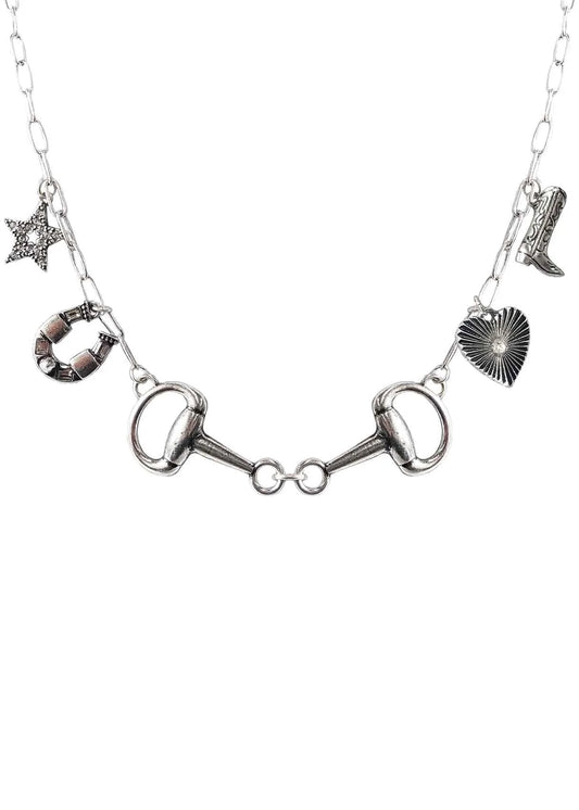 SILVER HORSEBIT MULTI CHARMS 18"