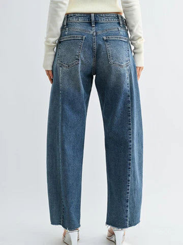 Pleated Two Tone Barrel Jeans