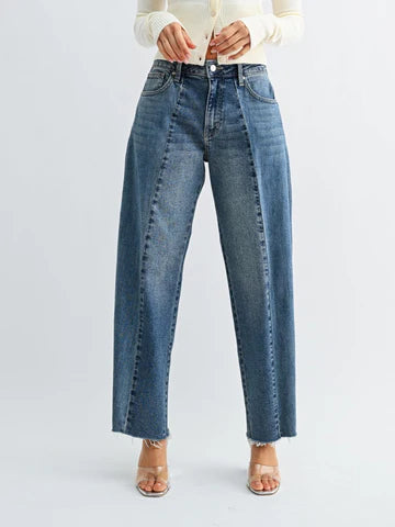 Pleated Two Tone Barrel Jeans
