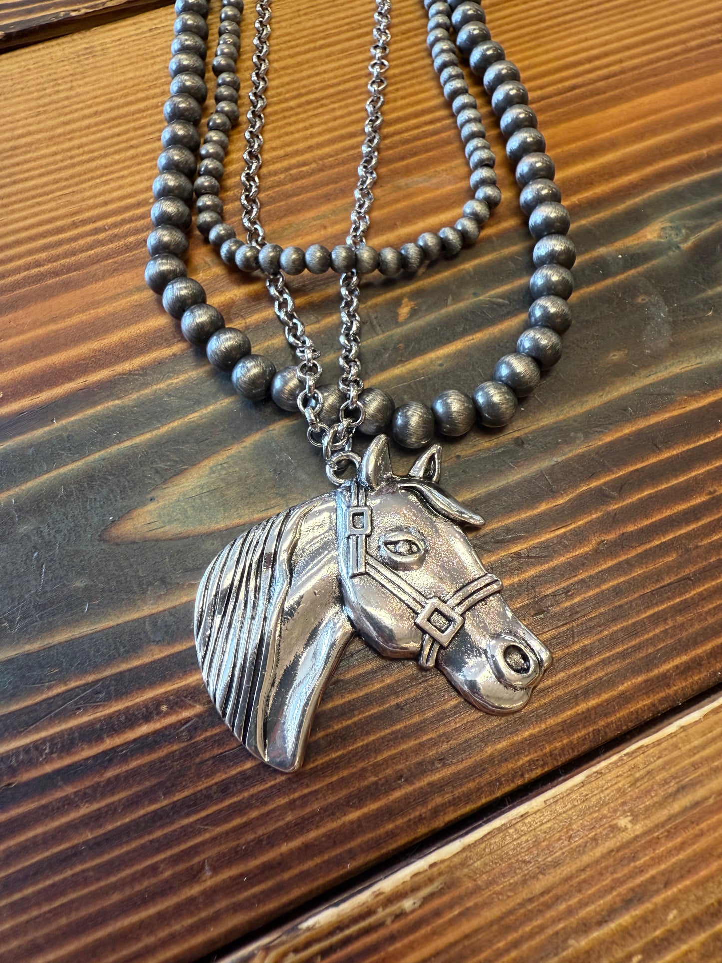 Faux Navajo Pearl necklace with Horse Pendant