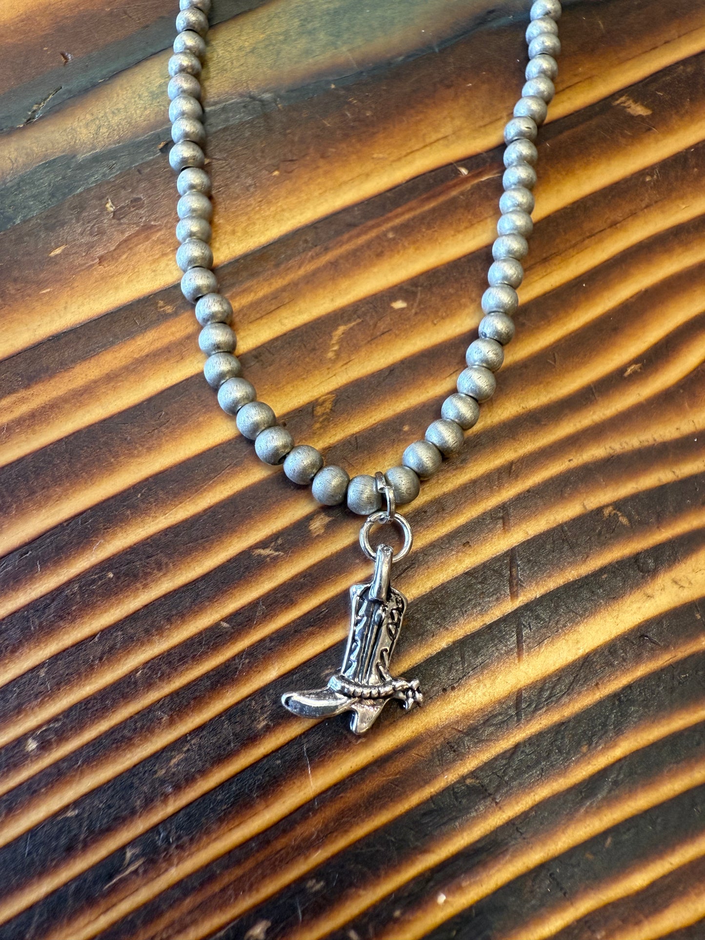 Dainty Faux Navajo Pearl Necklace w Boot Charm