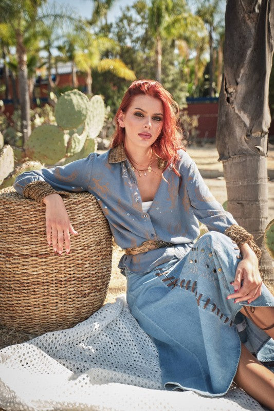 Ruffle Cuff Denim Shirt