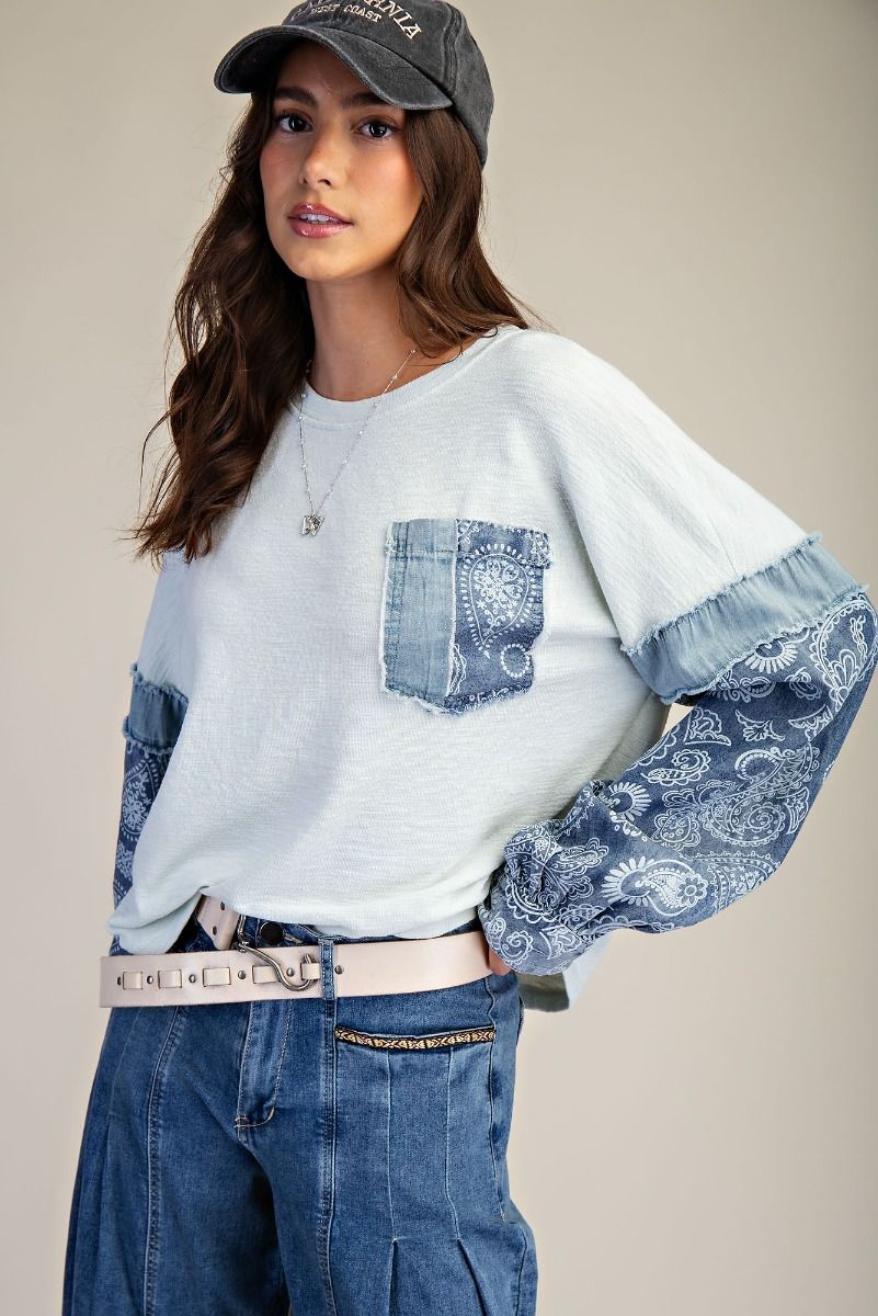 Denim Paisley Top