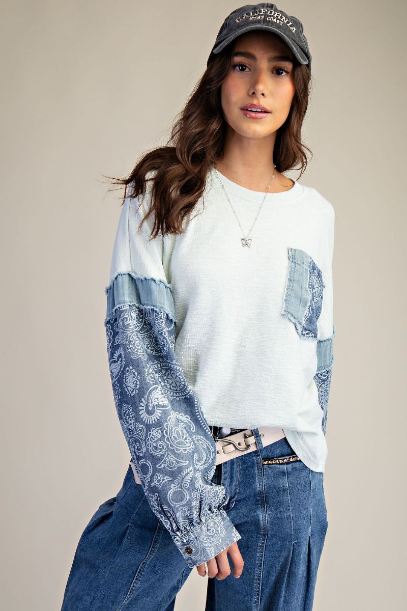 Denim Paisley Top