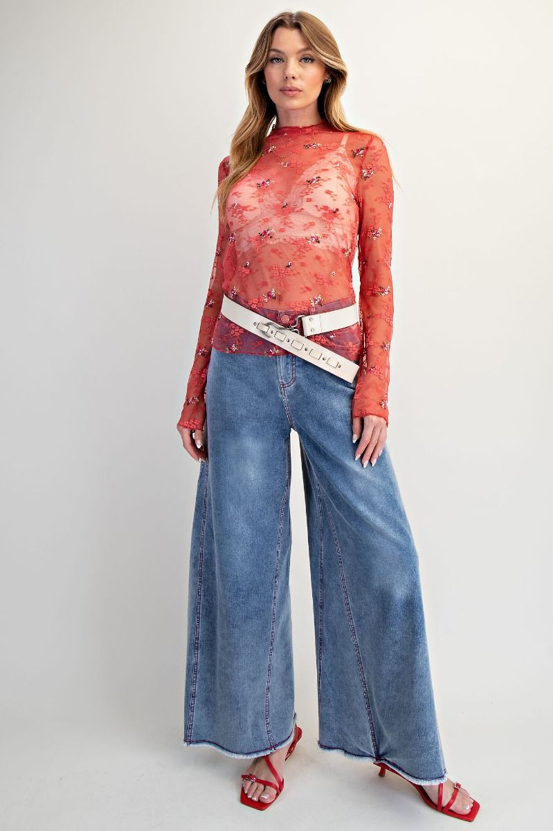 Red Stitch Wide Leg Pants