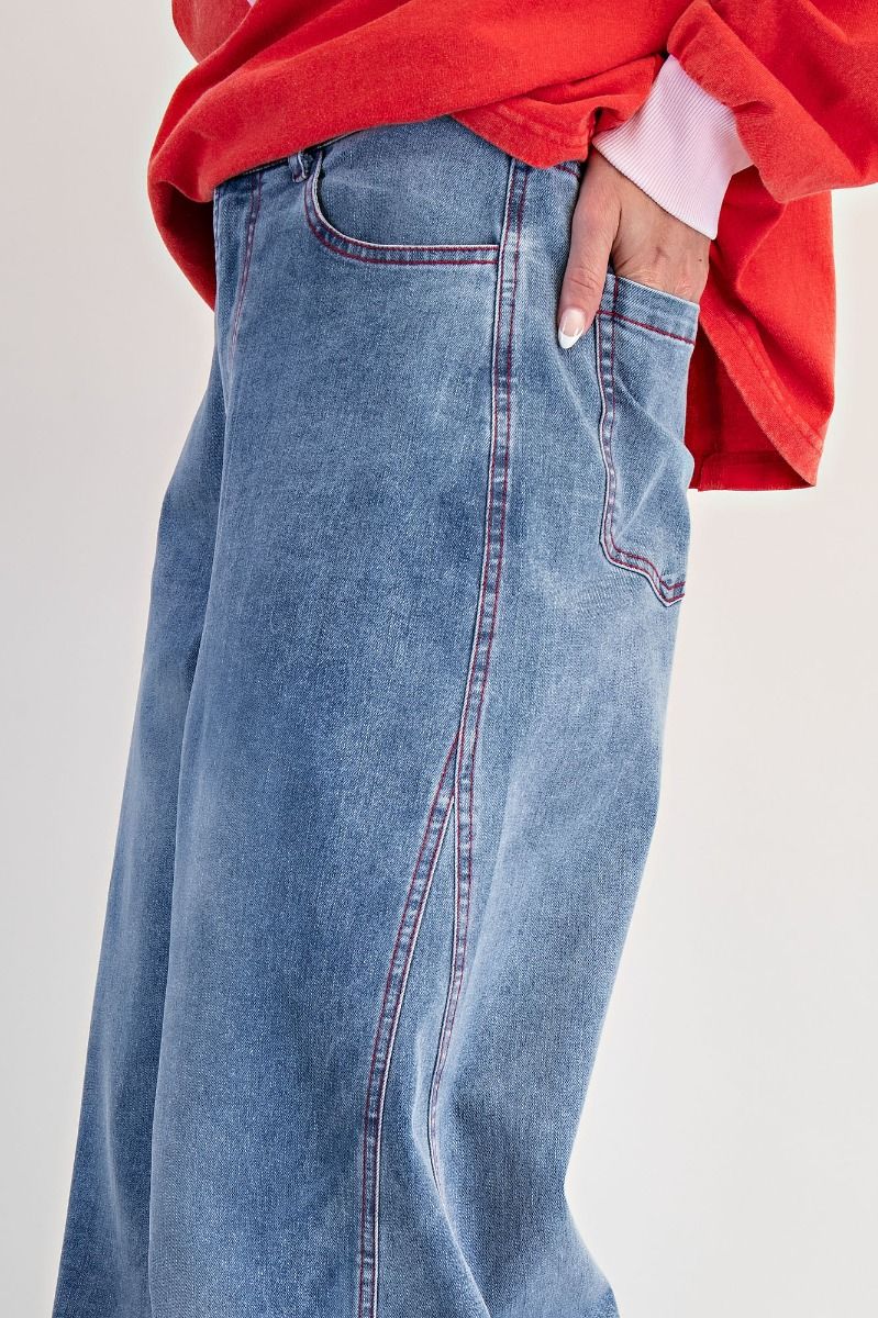 Red Stitch Wide Leg Pants