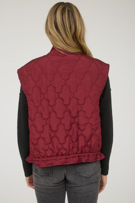 Tie Detail Snap Button Down Quilted Puffer Vest