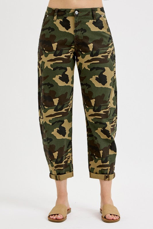 High Rise Ankle Barrel Double Roll Up Pants