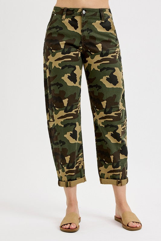 High Rise Ankle Barrel Double Roll Up Pants
